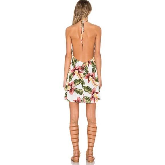 SHOW ME YOUR MUMU Tropical Aloha Blooms Halter Dress Size Medium Hawaiian Beach - Picture 4 of 10